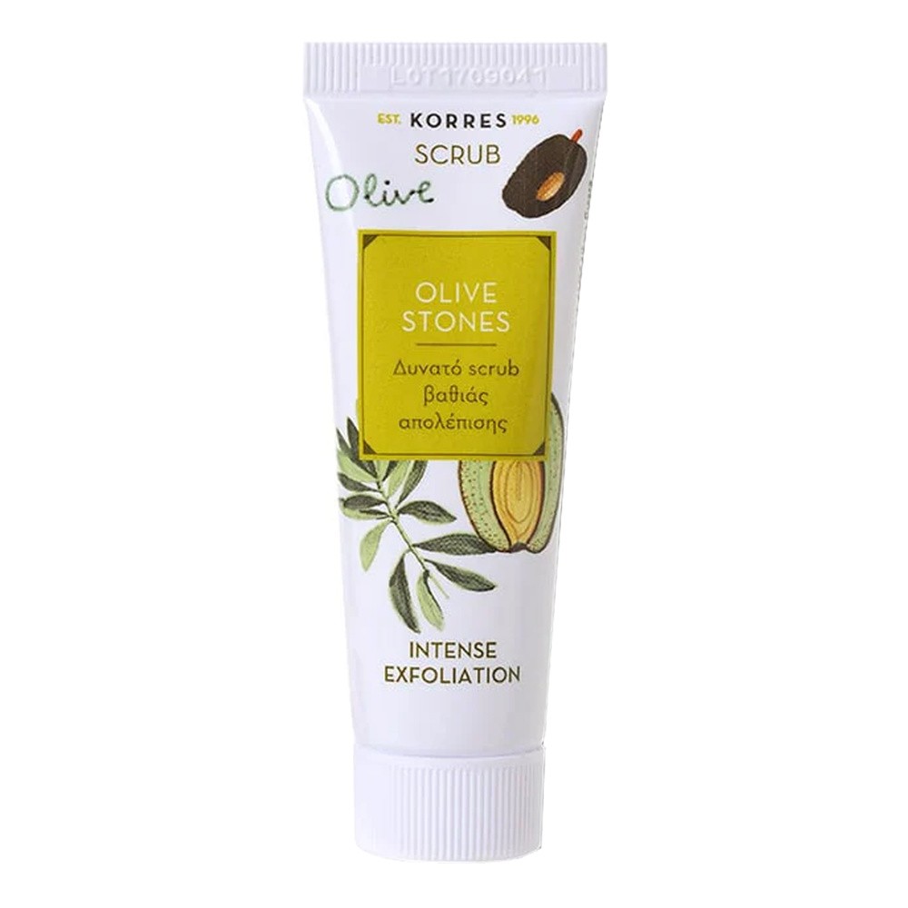 Korres Olive Stones Scrub 18 ml głęboko oczyszczający krem do peelingu z naturalnymi cząsteczkami peelingu