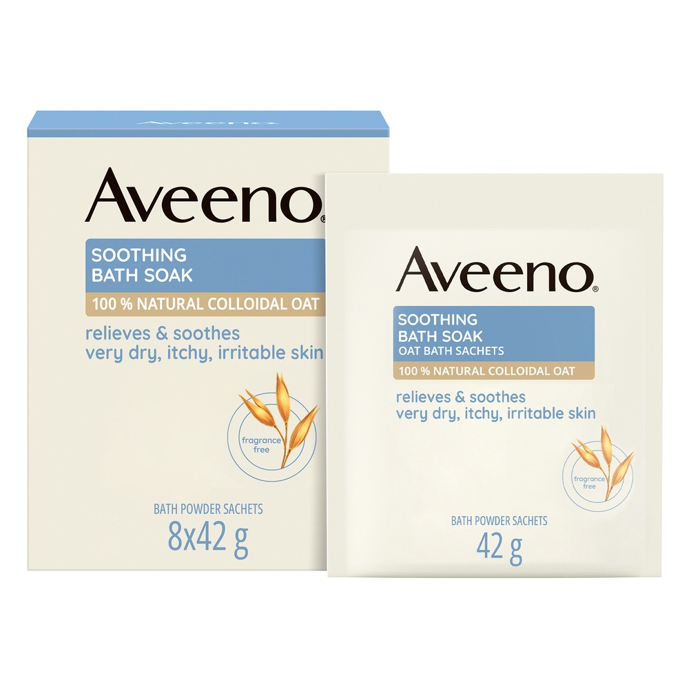 Aveeno, puder kojący do kąpieli, 8 x 42 g