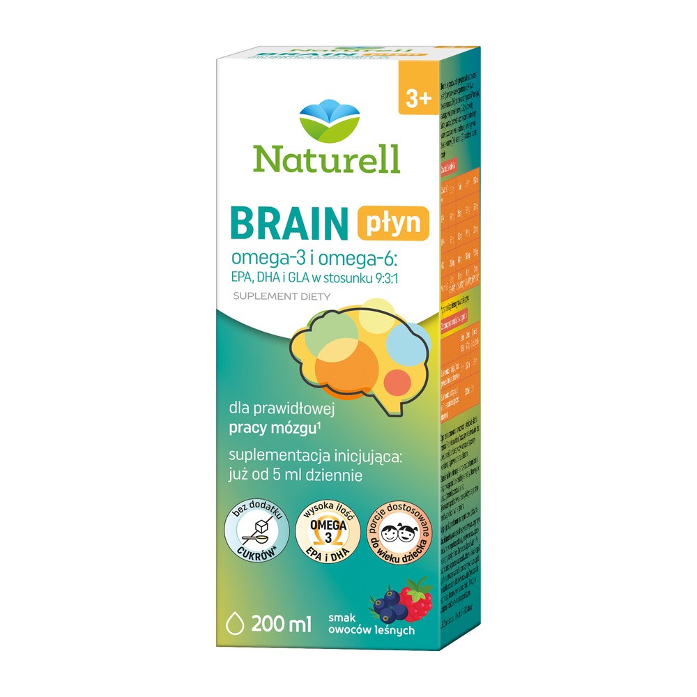 Naturell Brain, płyn dla dzieci od 3 lat i dorosłych, smak owoców leśnych, 200 ml