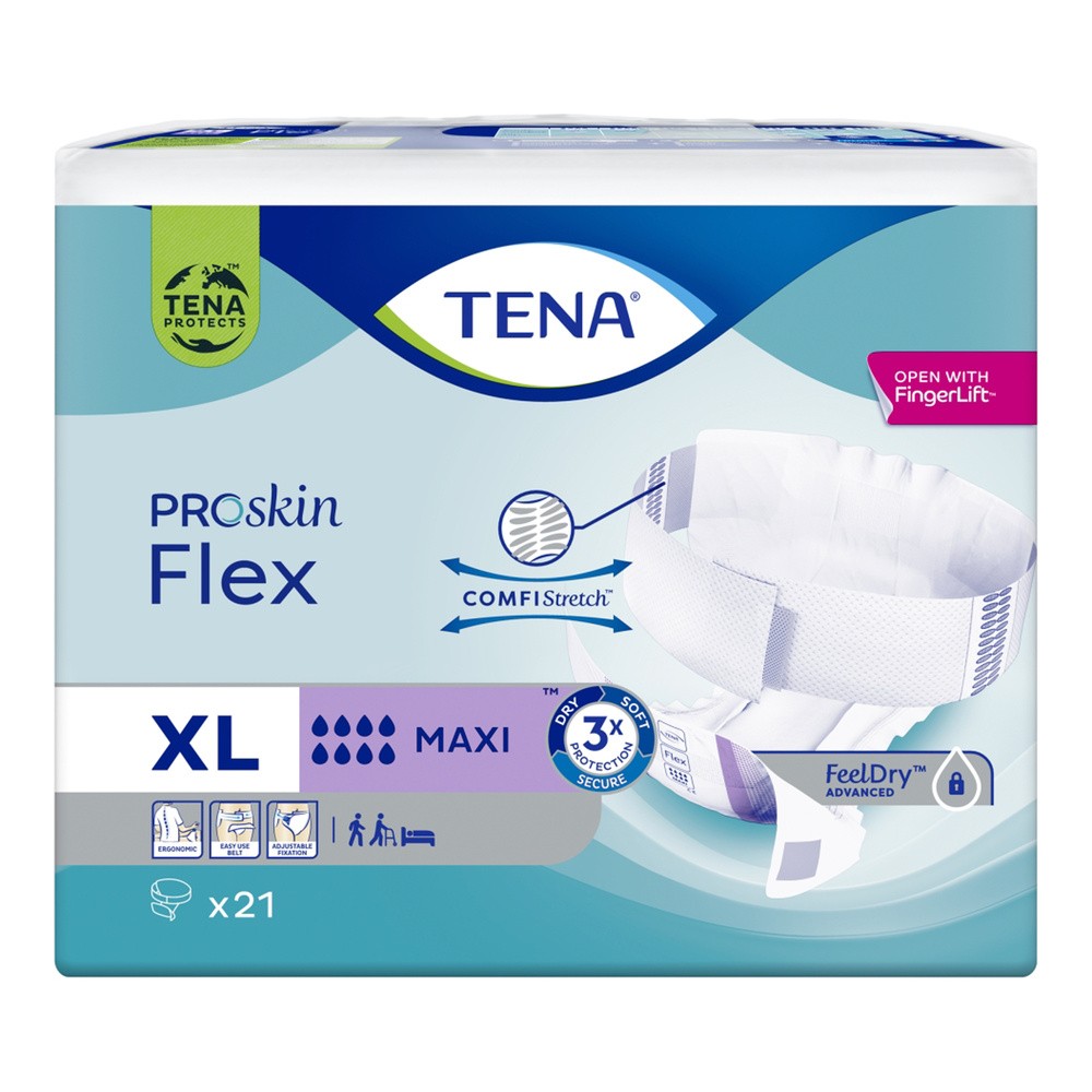 Tena Flex ProSkin, pieluchomajtki, rozmiar XL, 105-153 cm, Maxi, 21 sztuk