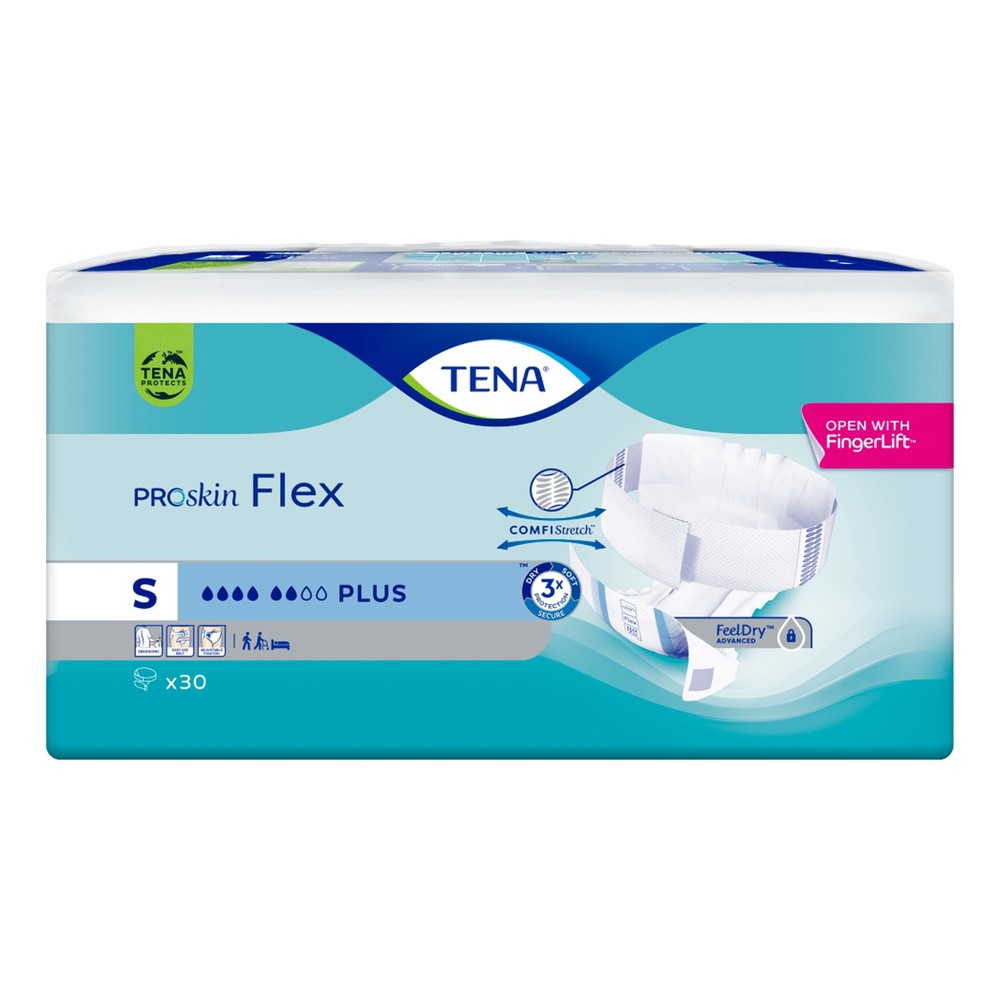 Tena Flex ProSkin, pieluchomajtki, rozmiar S, 61-87 cm, Plus, 30 sztuk