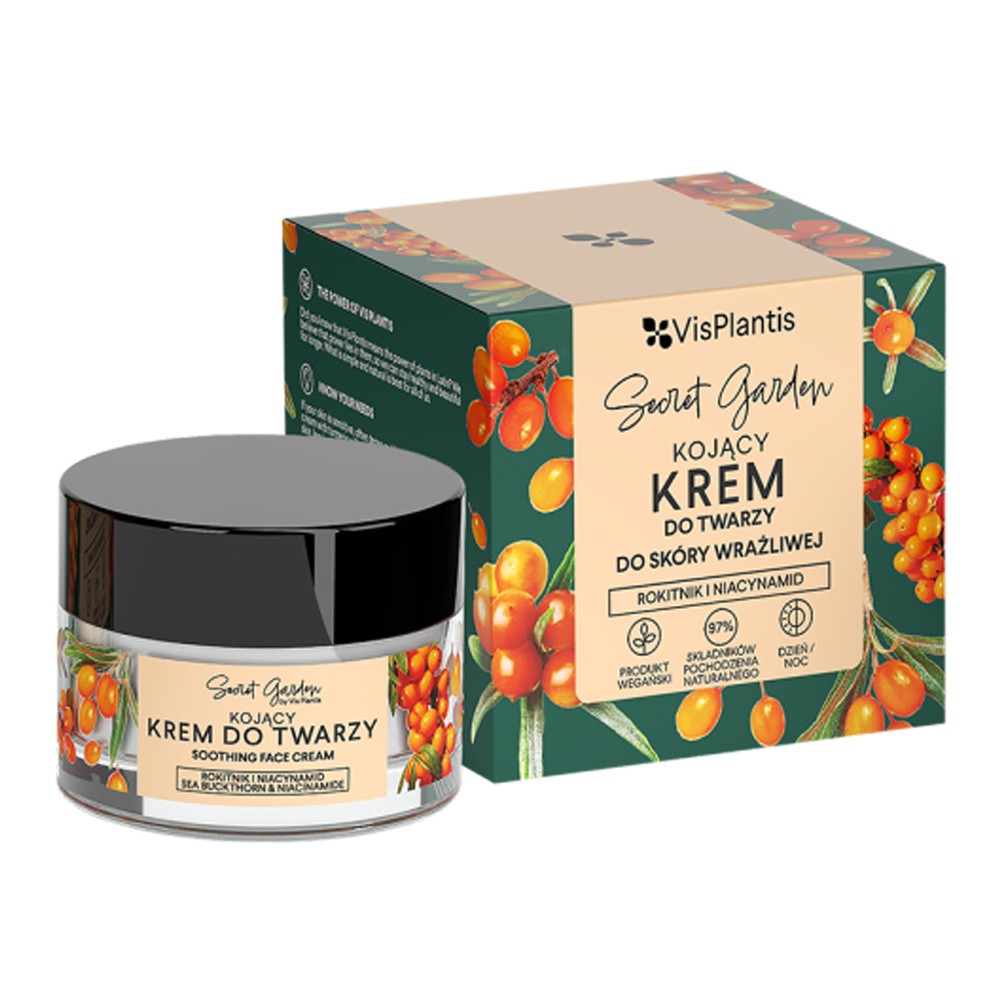 VIS PLANTIS Secret Garden Kojący krem do twarzy do skóry wrażliwej Rokitnik i Niacynamid 50 ml