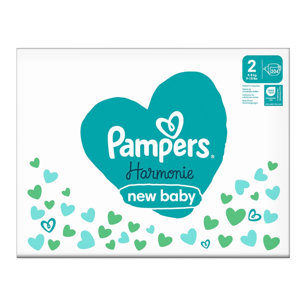 Pampers Harmonie Baby Pieluszki, rozmiar 2, 204 sztuk, 4kg-8kg
