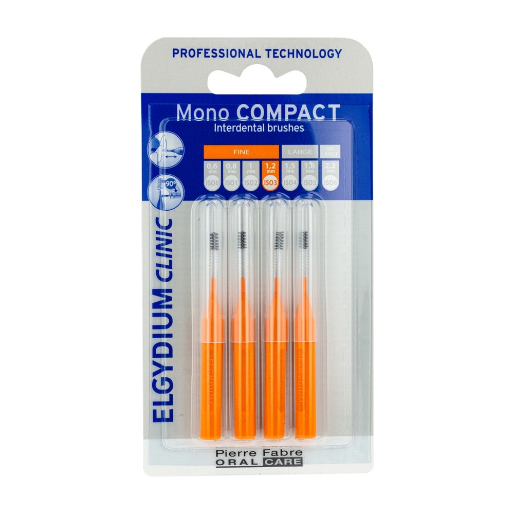Elgydium Eludril Elgydium szczoteczki międzyzębowe Clinic Mono Compact ISO 3 - pomarańczowa 1,2mm - 4szt.