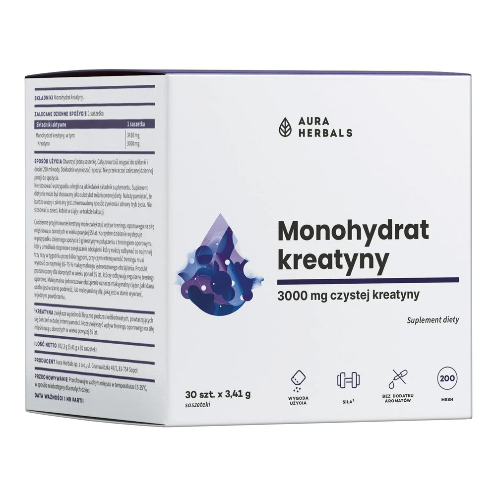 Aura Herbals Kreatyna, monohydrat, 30 saszetek x 3,41 g