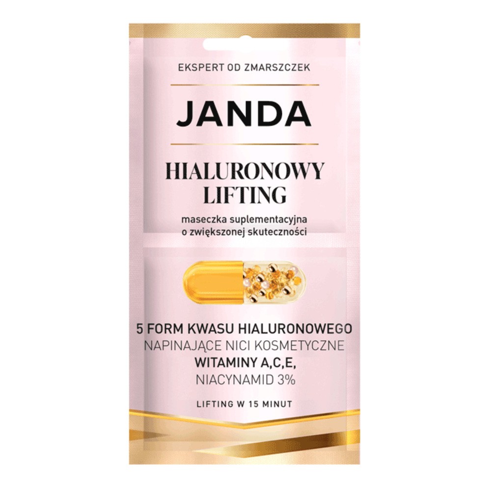 Janda Pharma Hialuronowy Lifting, maseczka suplementacyjna o zwiększonej skutecznośći, 2 x 4 ml