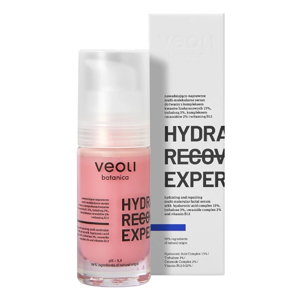 Veoli Botanica Hydra Recovery Expert nawadniająco-naprawcze multi-molekularne serum do twarzy z kompleksem kwasów hialuronowych 15% trehalozą 3% kompleksem ceramidów 2% i witaminą B12 30ml