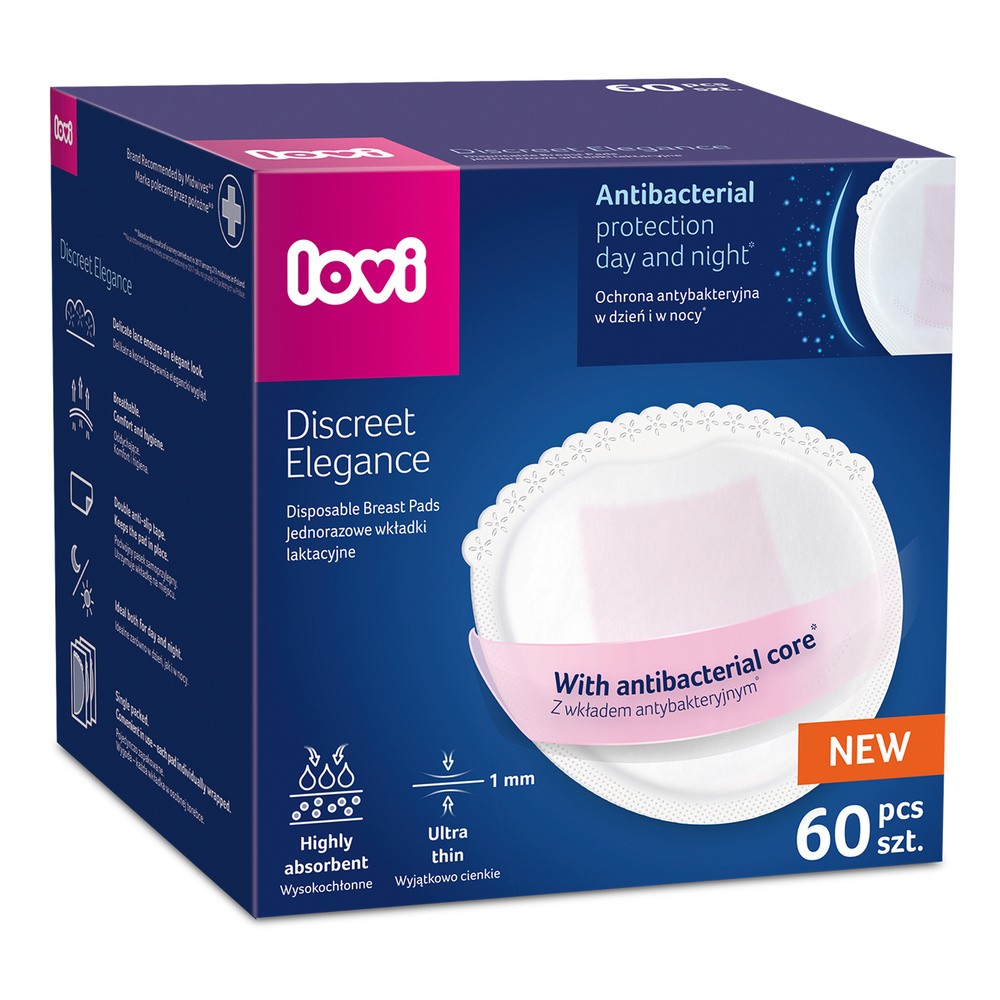 Lovi Discreet Elegance, wkładki laktacyjne, antybakteryjne, białe, 60 sztuk