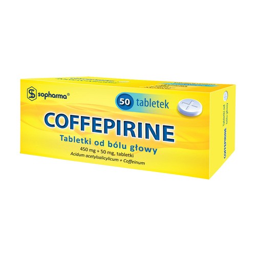 Coffepirine 450 mg + 50 mg, tabletki od bólu głowy, 50 sztuk