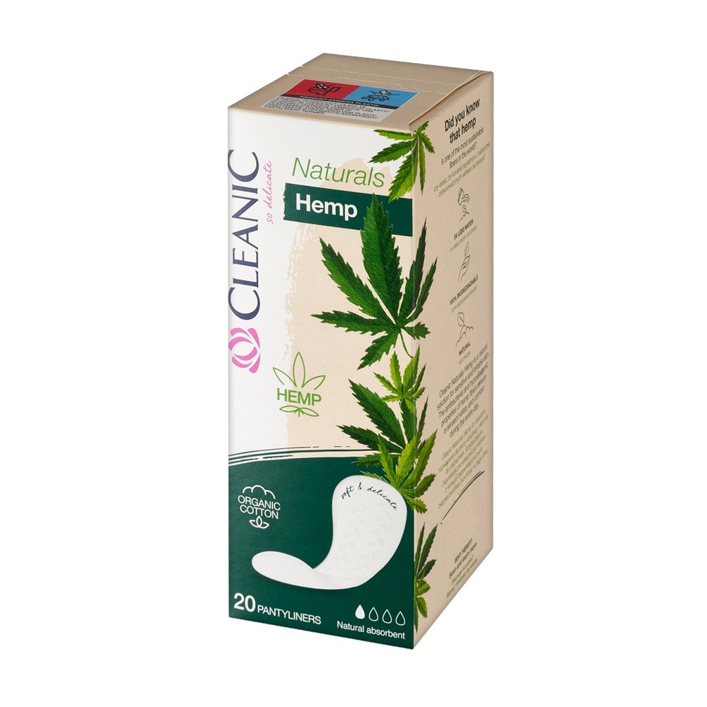Cleanic Naturals Hemp, wkładki higieniczne z bawełną organiczną i włóknami konopi, 20 sztuk