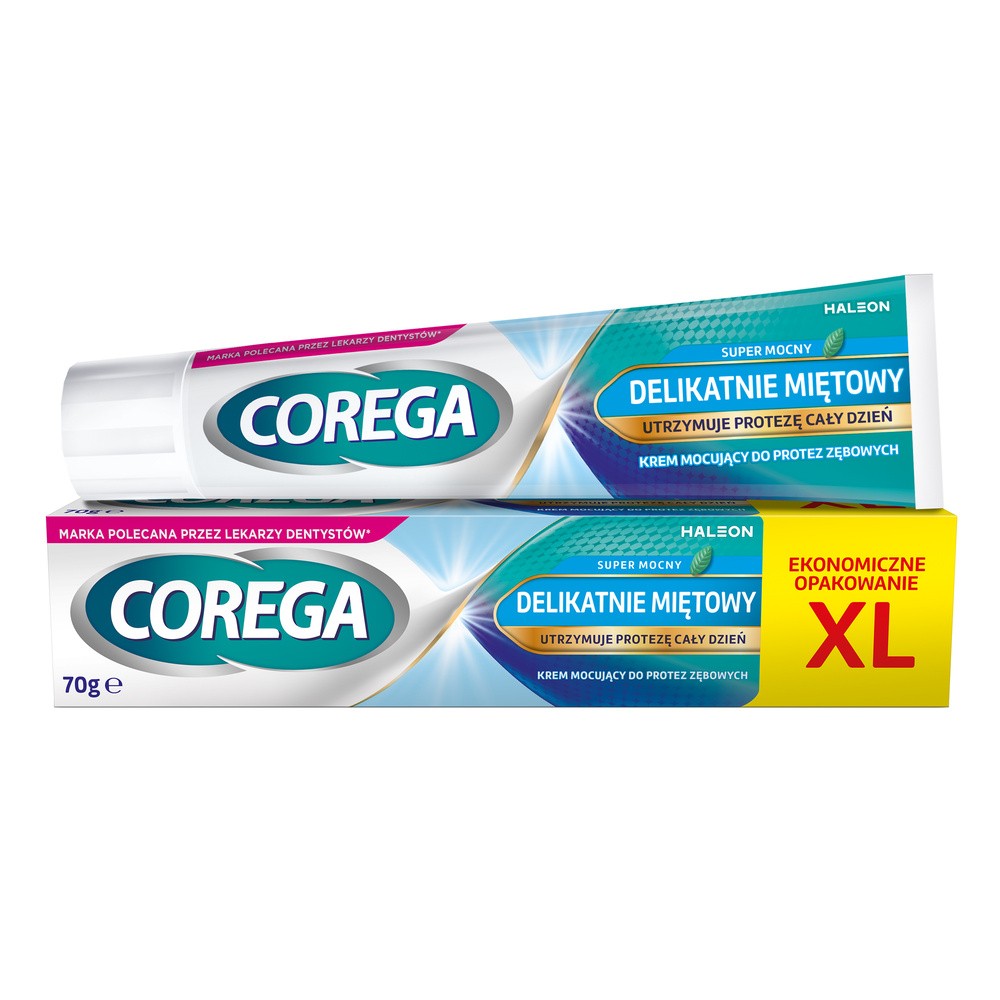 Corega - Super Mocny Delikatnie Miętowy, krem do protez zębowych, 70 g