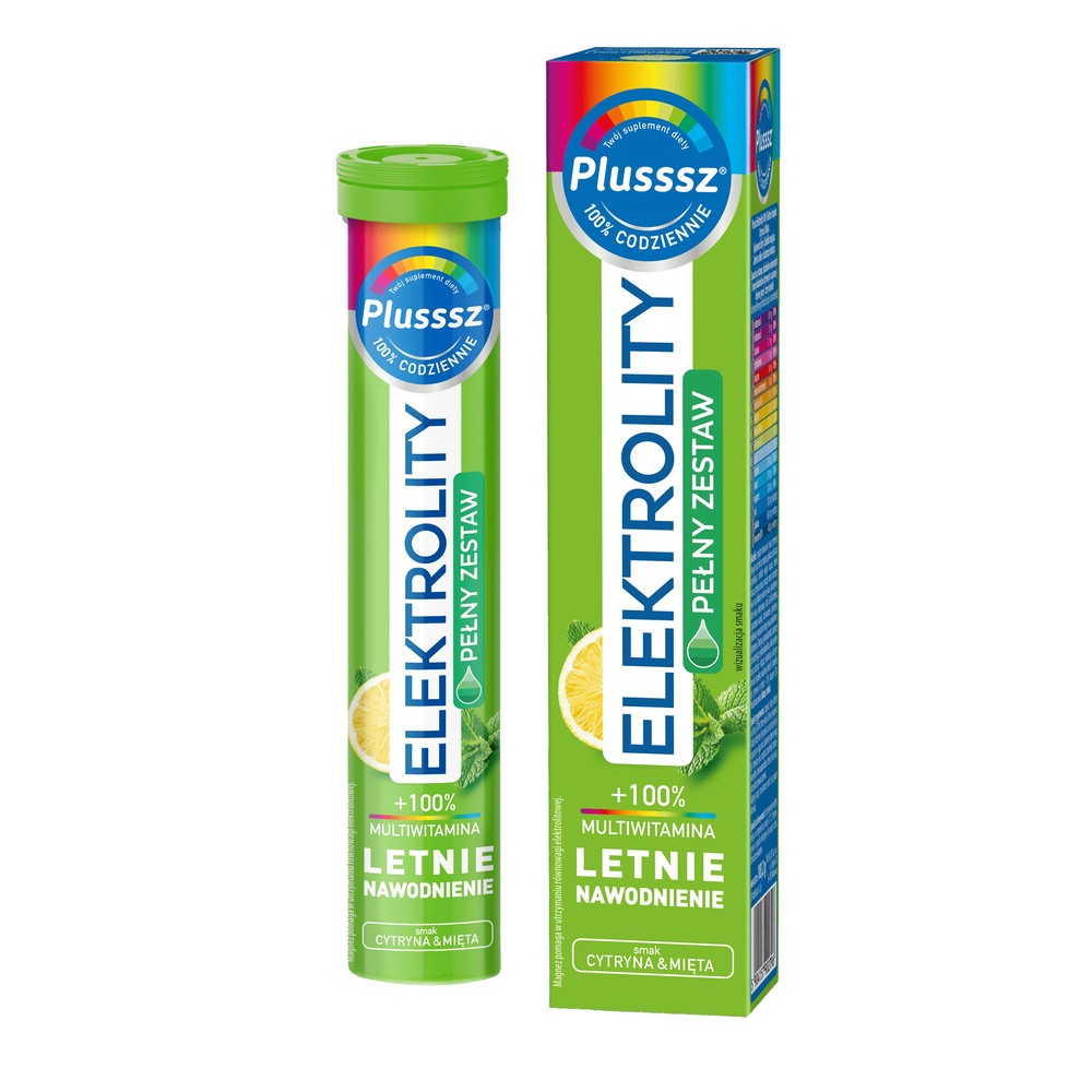 Plusssz Elektrolity + 100% Multiwitamina Cytryna & Mięta Tabletki musujące