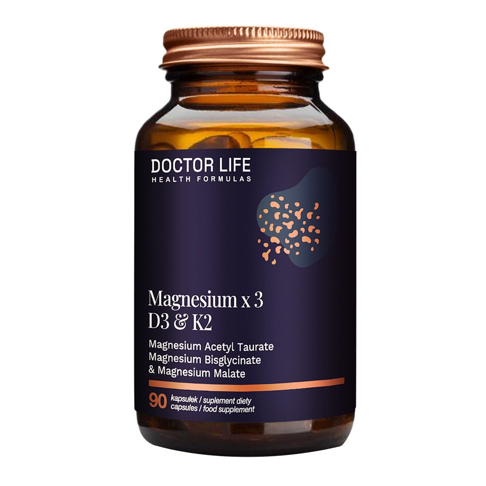 Doctor Life Magnesium x3 D3 & K2 suplement diety wspierający zdrowie układu sercowo-naczyniowego i kości 90 kapsułek