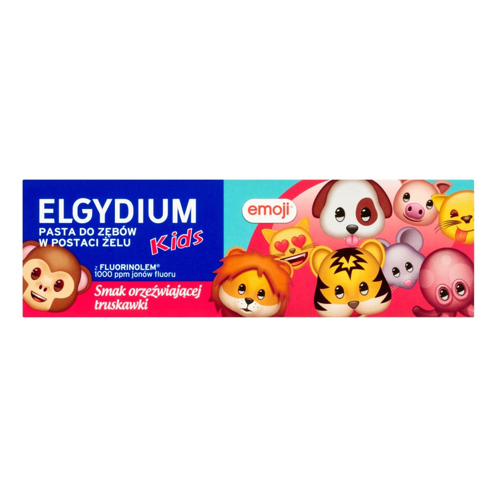 Elgydium EMOJI Kids Orzeźwiająca truskawka Pasta do zębów dla dzieci z kompleksem Fluorinol Protect+ (3-6 lat) 50 ml