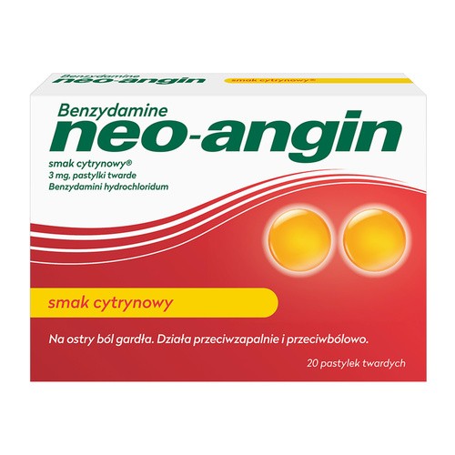 Benzydamine Neo-Angin 3 mg, smak cytrynowy, pastylki twarde, 20 sztuk