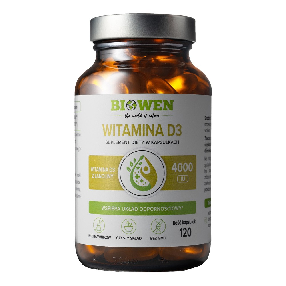 Witamina D3 4000 IU z Lanoliny Biowen 120 Kapsułek Naturalne Wsparcie Odporności i Zdrowych Kości