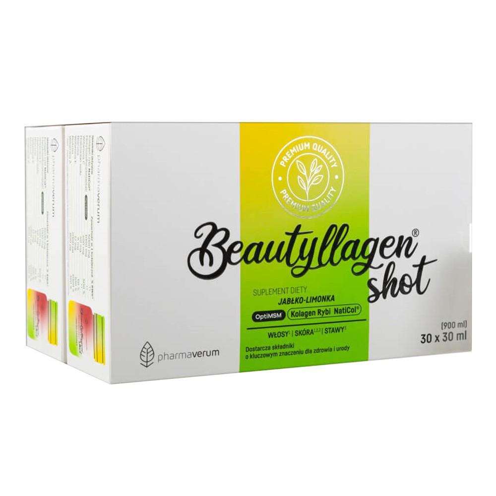 Beautyllagen Shot, smak jabłko i limonka, 30 ml x 30 sztuk