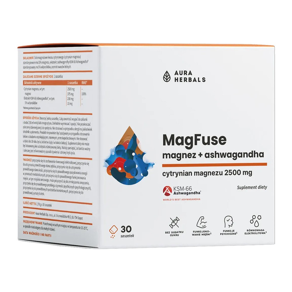 Aura Herbals MagFuse, magnez + ashwagandha, 30 saszetek