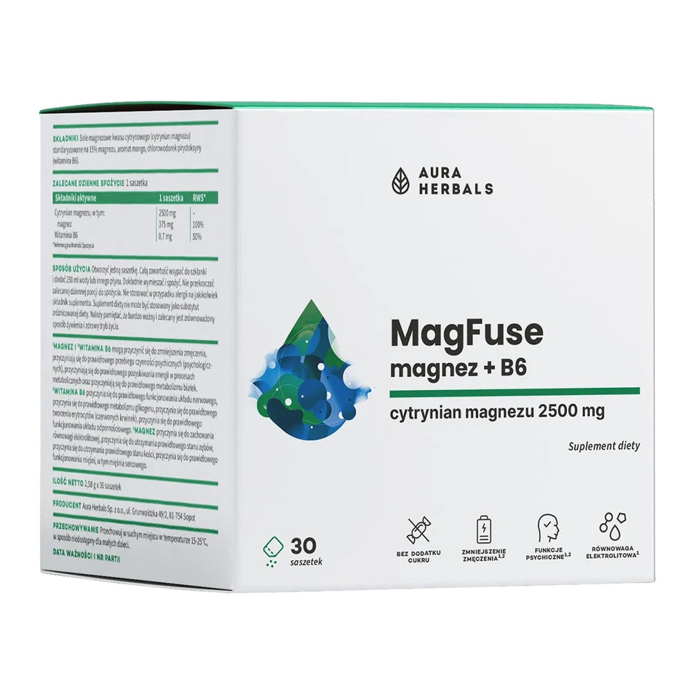 Aura Herbals MagFuse, magnez + B6, 30 saszetek
