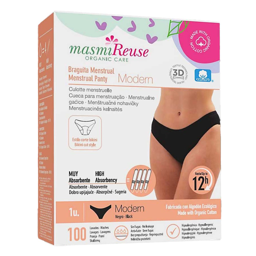 Masmi Modern, majtki menstruacyjne, bawełna organiczna, rozmiar L, 102-110 cm, 1 sztuka