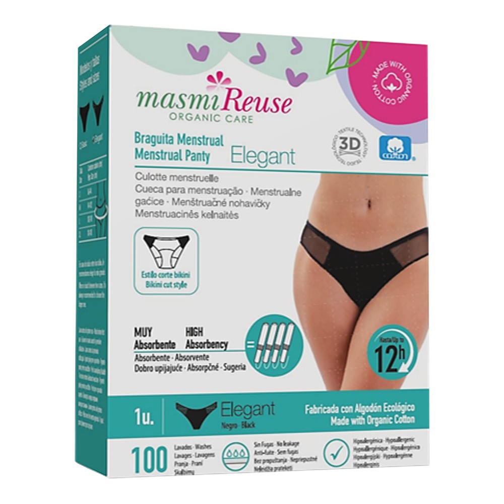 Masmi Elegant, majtki menstruacyjne, bawełna organiczna, rozmiar L, 102-110 cm, 1 sztuka