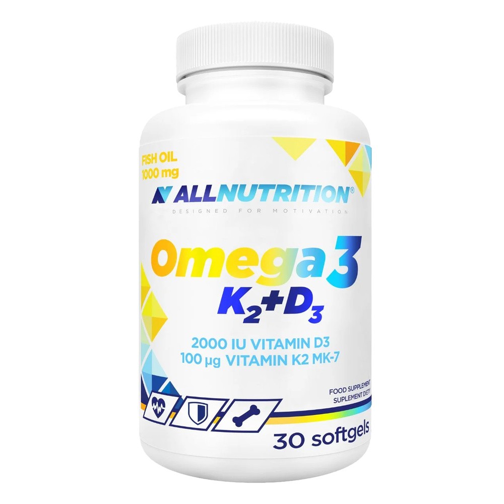 Allnutrition Omega 3 K2 + D3, olej rybi 1000 mg + witamina K 100 µg + witamina D 2000 j.m., 30 kapsułek