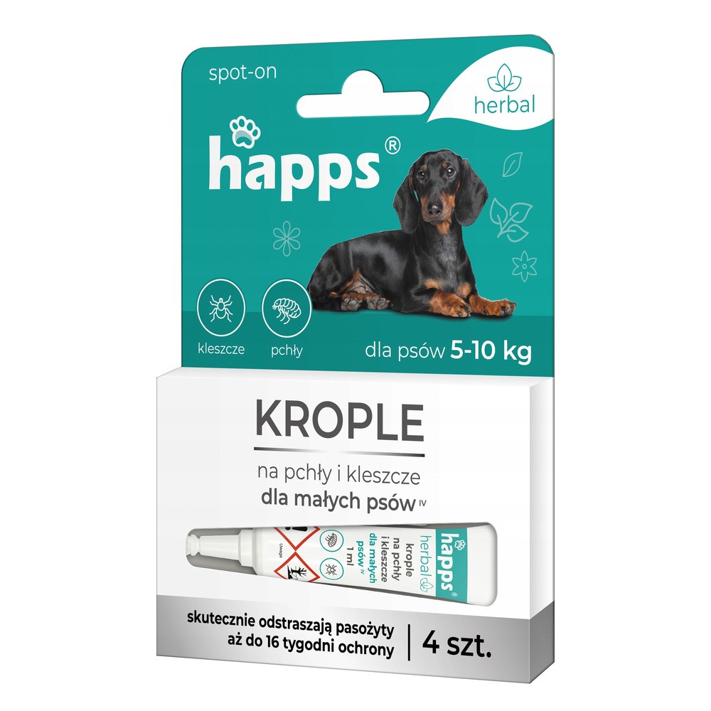 Bros Krople przeciw pchłom i kleszczom dla psów małych 5-10 kg Happs Herbal (4 sztuki)