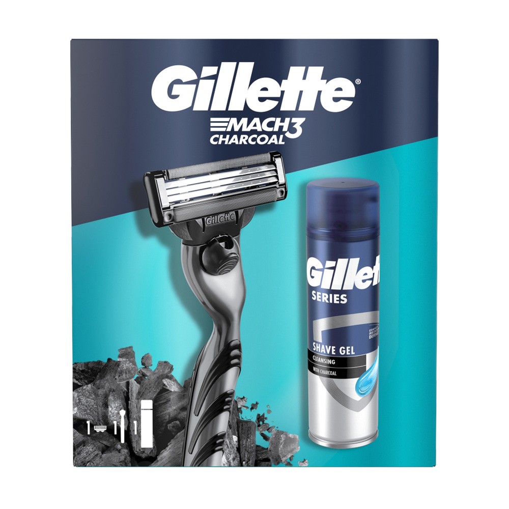 Gillette Mach3 Charcoal zestaw maszynka do golenia Mach3 Charcoal 1 szt. + żel do golenia Series Shave Gel Cleansing With Charcoal 200 ml dla mężczyzn