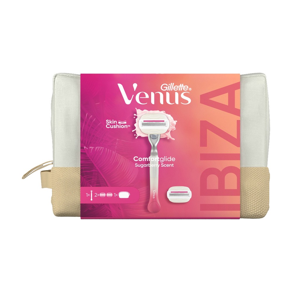 Zestaw upominkowy Gillette Venus Comfortglide Sugarberry Plus Olay Maszynka do golenia dla kobiet z 2 wymiennymi wkładami + kosmetyczka (8700216534383)