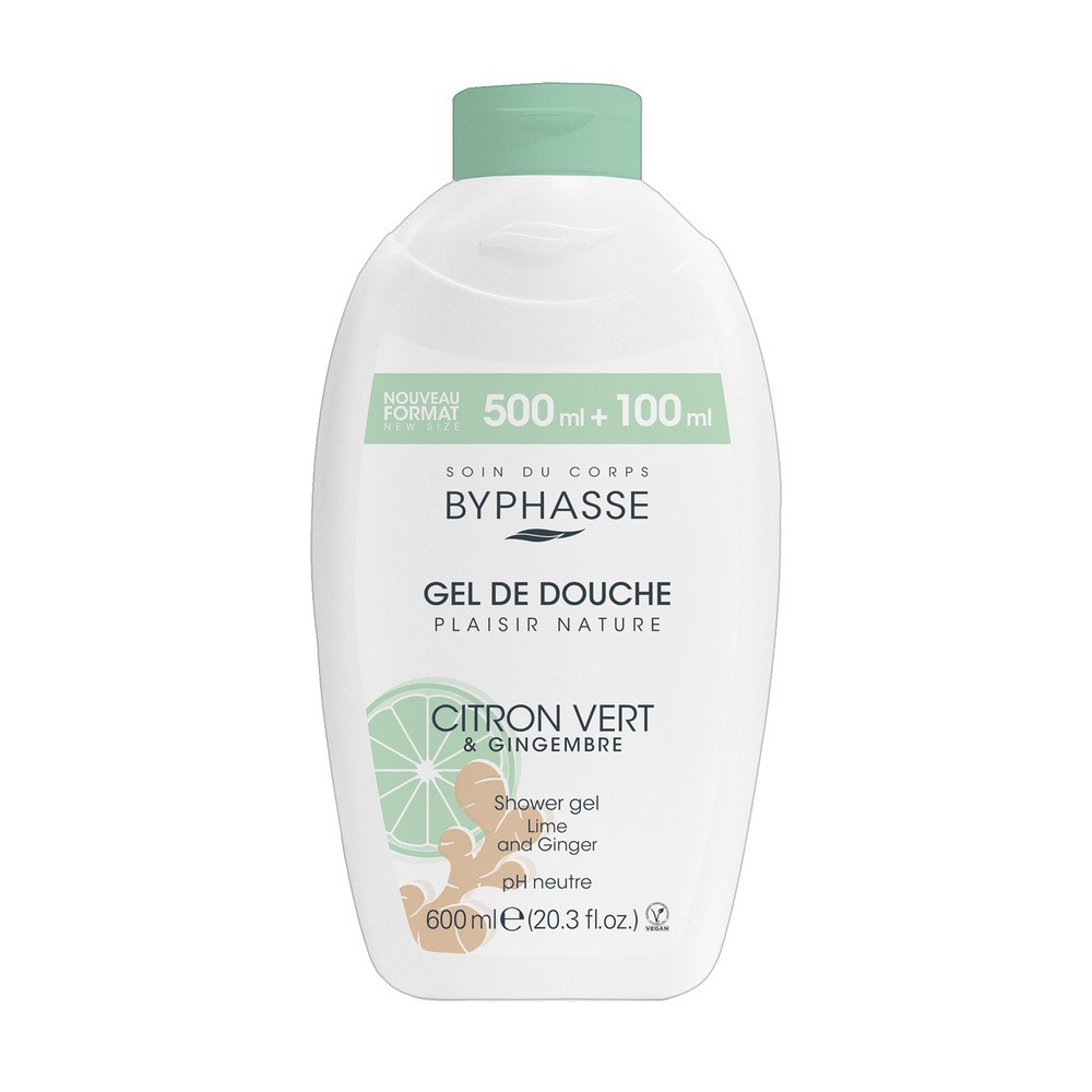 Byphasse Plaisir Nature, żel pod prysznic, limonka i imbir, 600 ml