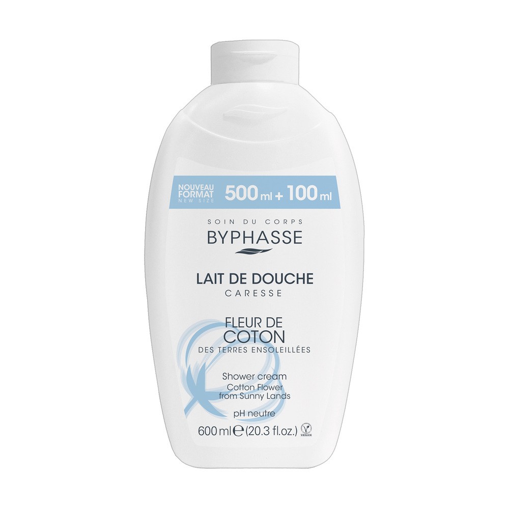 Byphasse Caresse, krem pod prysznic, kwiat bawełny, 600 ml