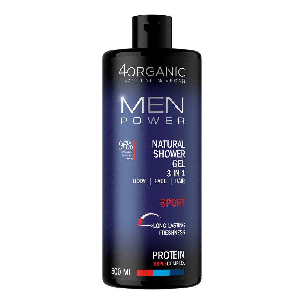 4Organic Men Power, naturalny żel pod prysznic 3w1, Sport, 500 ml
