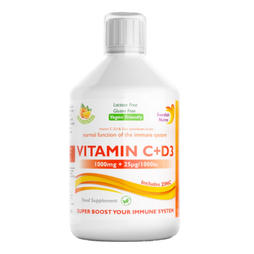 Swedish Nutra Vitamin C + D3, płyn, smak pomarańczowy, 500 ml