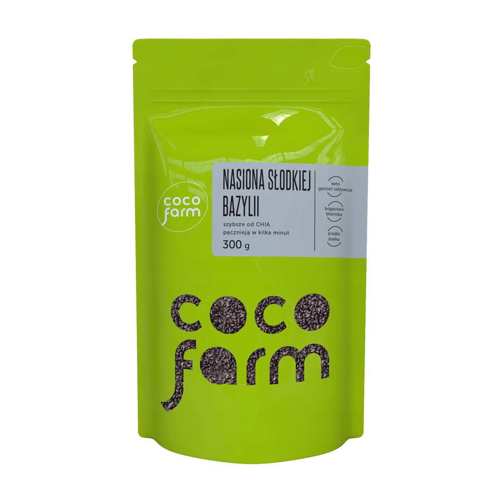 Coco Farm Nasiona Słodkiej Bazylii Szybsze od Chia Pęcznieją w Kilka Minut 300g -