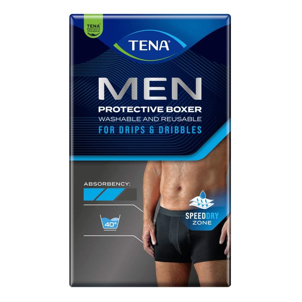 Tena Men Protective Boxer, wielorazowe bokserki na lekkie nietrzymanie moczu, czarne, rozmiar M, 1 sztuka