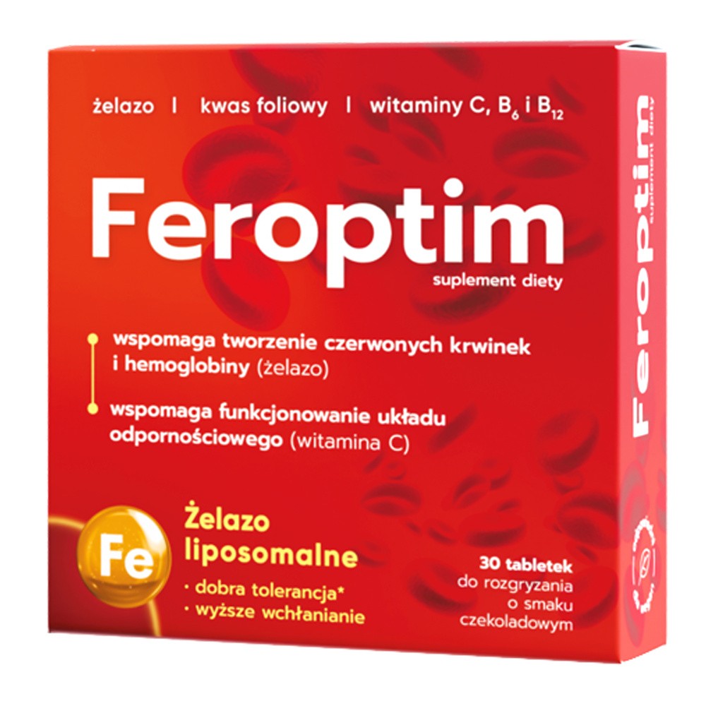 Feroptim, smak czekoladowy, 30 tabletek do rozgryzania