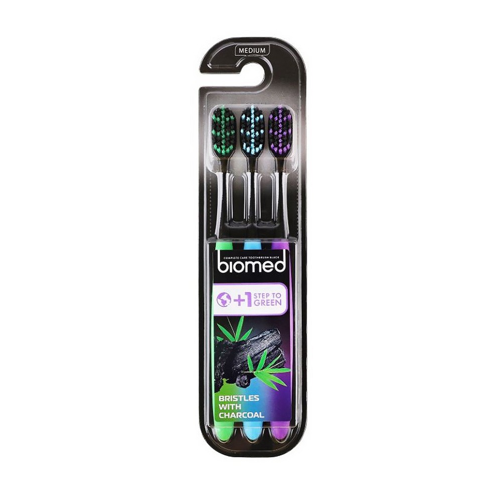SPLAT Szczoteczki do zębów BIOMED szczoteczka do zębów z węglem drzewnym 3-pack ŚREDNIA /medium/