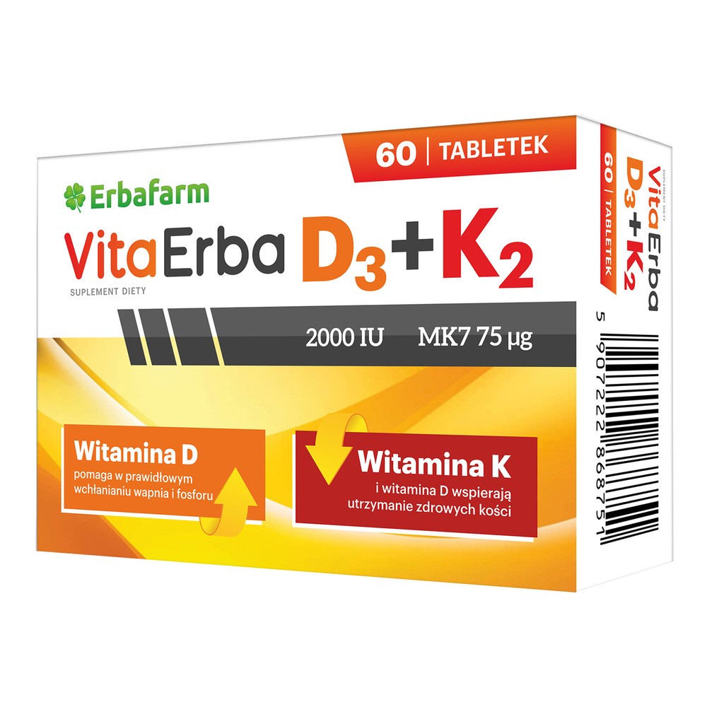 ERBAFARM NATURALE SP. Z O.O. Erbafarm VitaErba D3 + K2 60 tabletek 3614741
