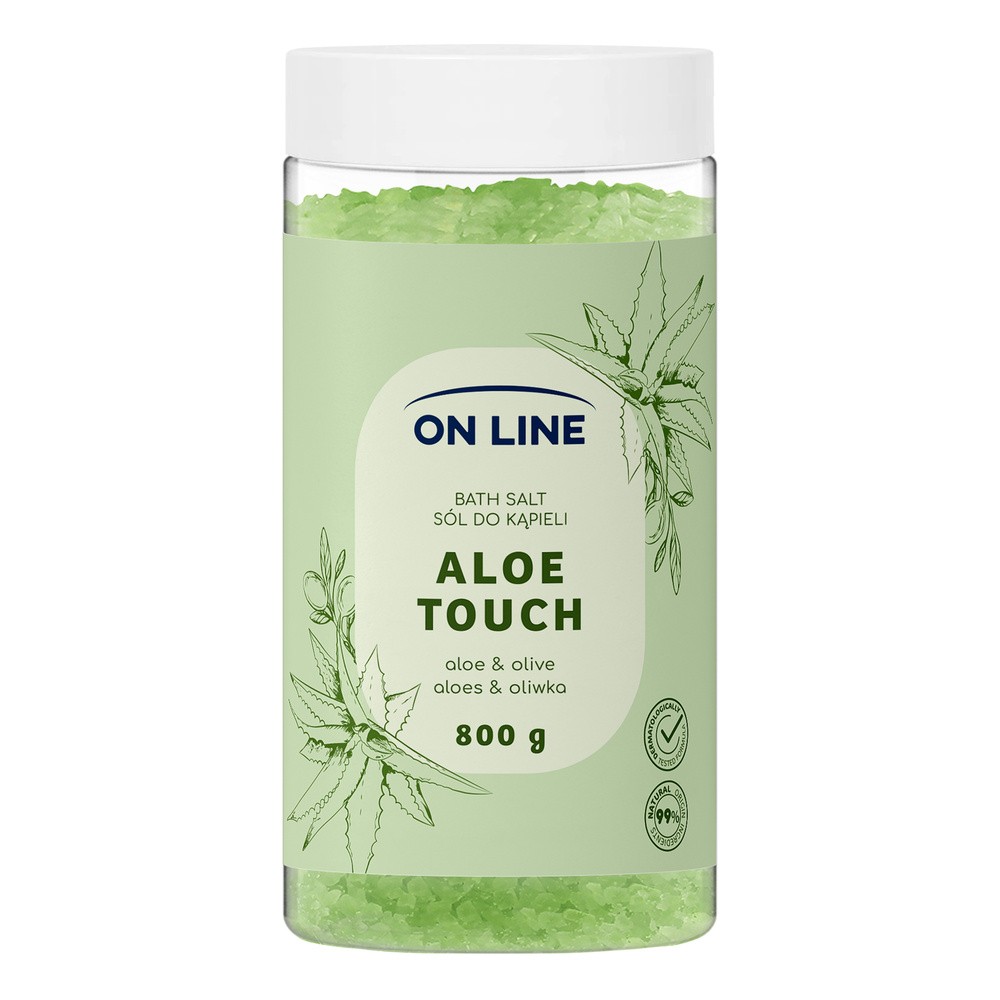 On Line Aloe Touch, sól do kąpieli z aloesem i oliwą z oliwek, 800 g
