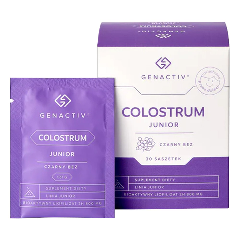 Genactiv Colostrum Junior, Suplement diety, 30 saszetek o smaku czarnego bzu