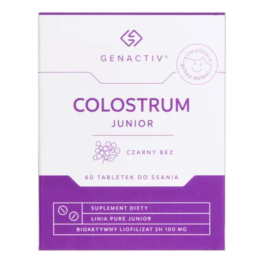 Genactiv Colostrum Junior, Suplement diety, 60 tabletek o smaku czarnego bzu