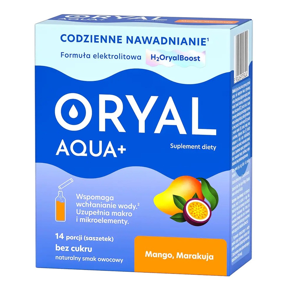Oryal Aqua+ Mango, Marakuja, bez cukru, 14 saszetek