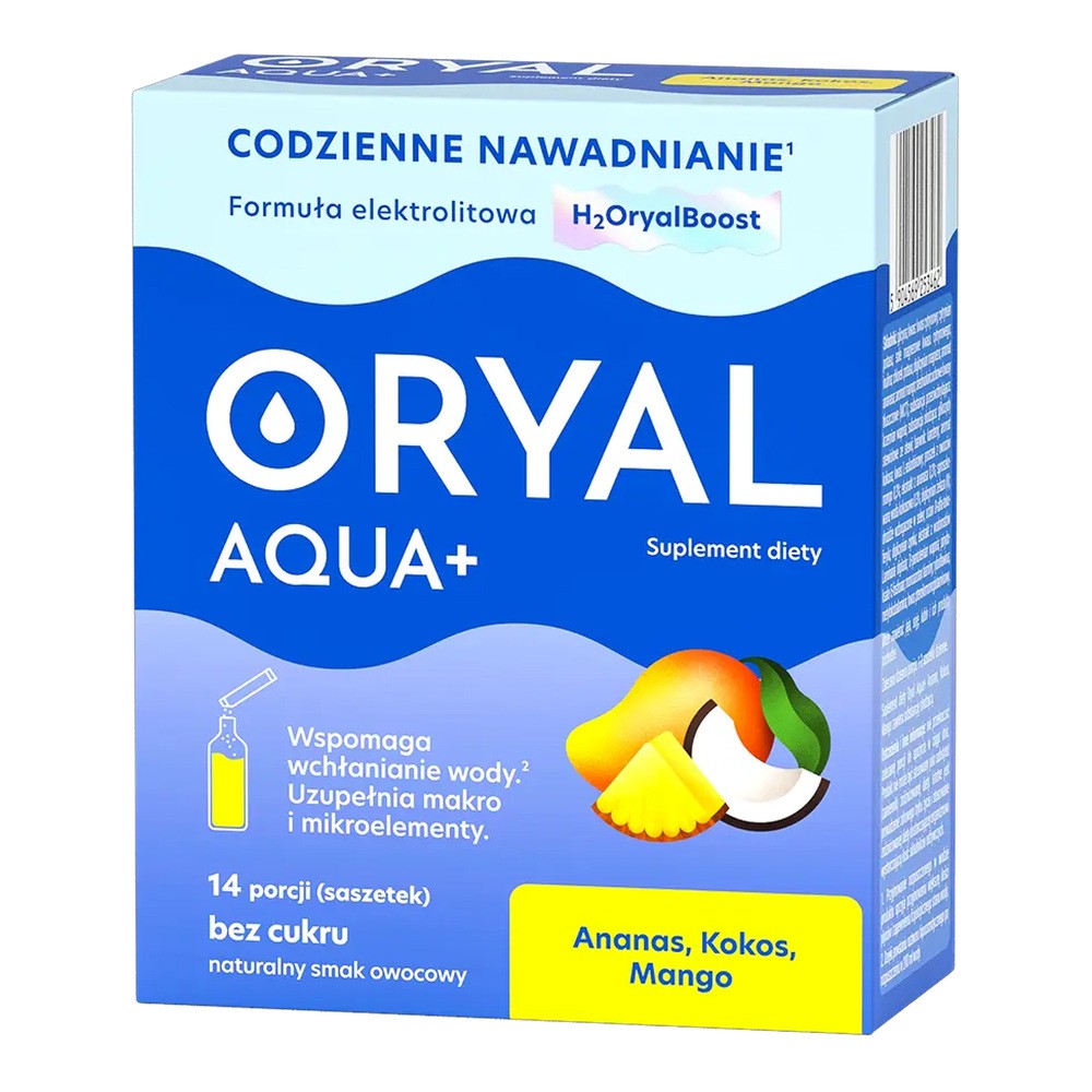 Oryal Aqua+ Ananas, Kokos, Mango, bez cukru, 14 saszetek