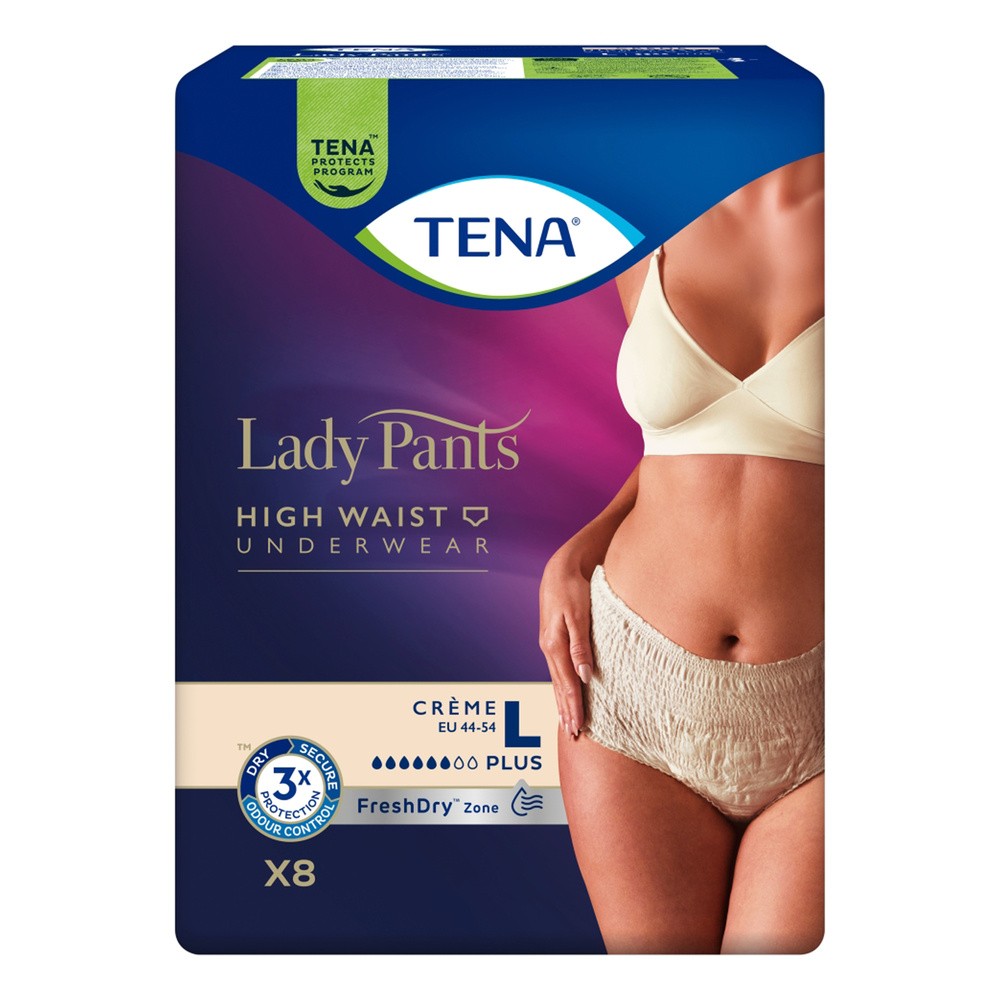 Tena Lady Pants Creme, majtki chłonne, rozmiar L, 95-130 cm, Plus, 8 sztuk