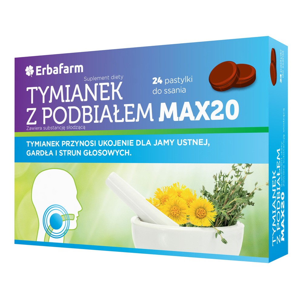 Suplement diety, Tymianek z Podbiałem Max20, 24 pastylki do ssania