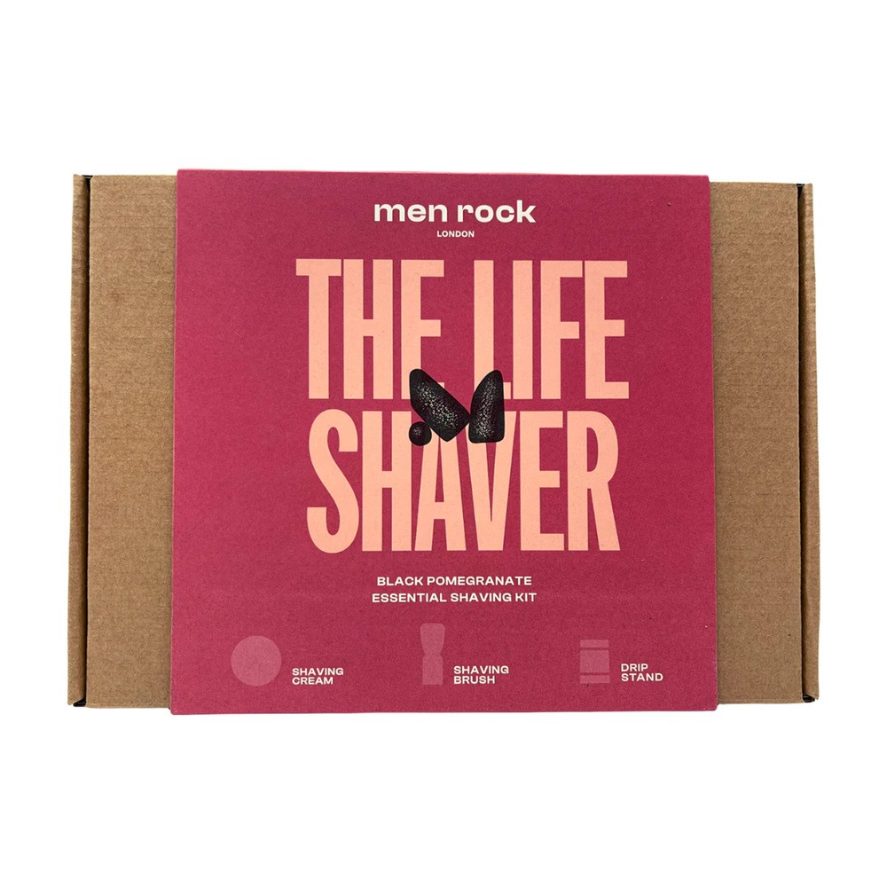 MenRock The Life Shaver Black Pomegranate zestaw krem do golenia 100ml + pędzel do golenia + stojak na pędzel