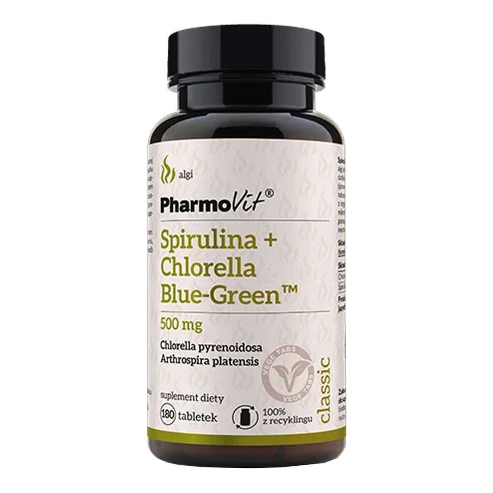 Pharmovit Spirulina + chlorella blue-green (500 mg) suplement diety 180 tab.