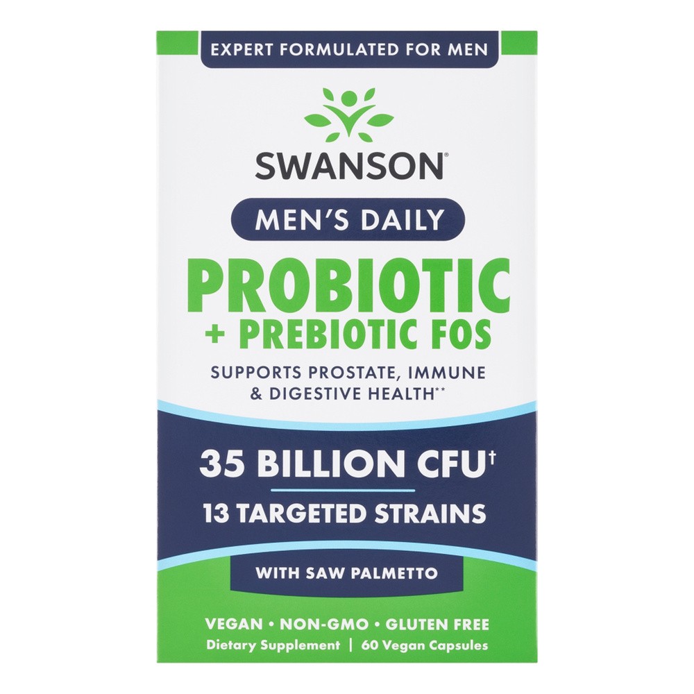 Swanson Men's Daily Probiotic + Prebiotic FOS, 60 kapsułek