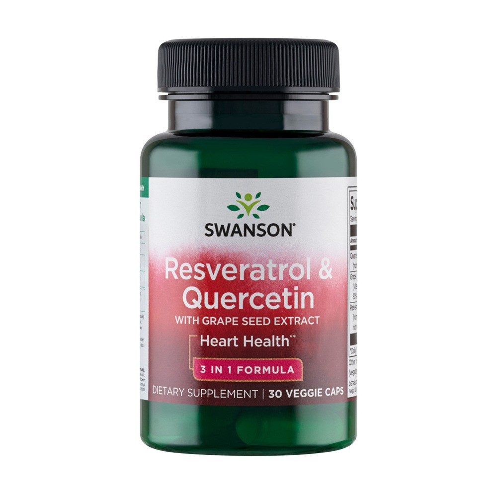 Swanson Resveratrol & Quercetin with Grape Seed Extract, resweratrol i kwercetyna, 30 kapsułek