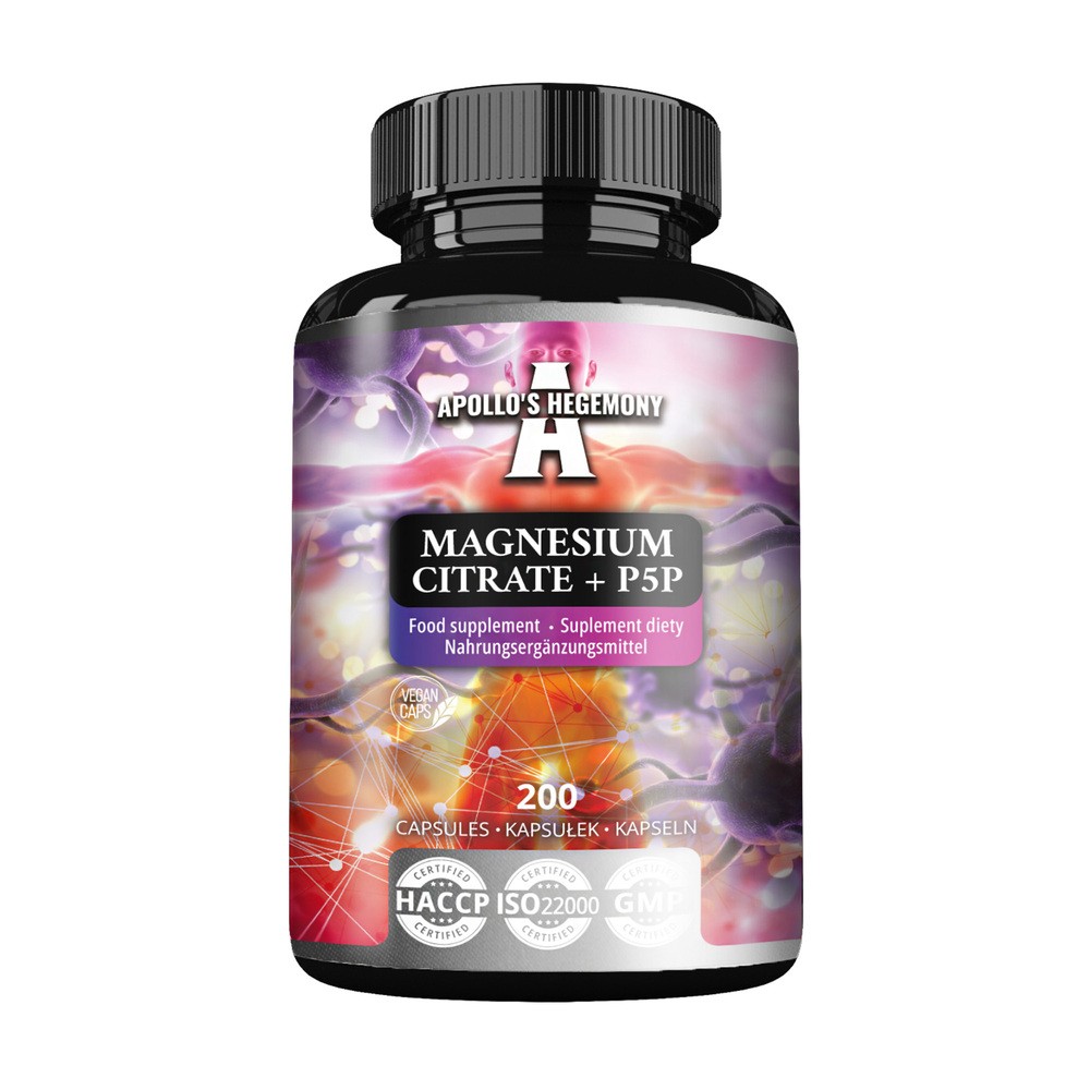 APOLLO'S HEGEMONY MAGNESIUM CITRATE + P5P CYTRYNIAN MAGNEZU + WITAMINA B6 200 KAPSUŁEK